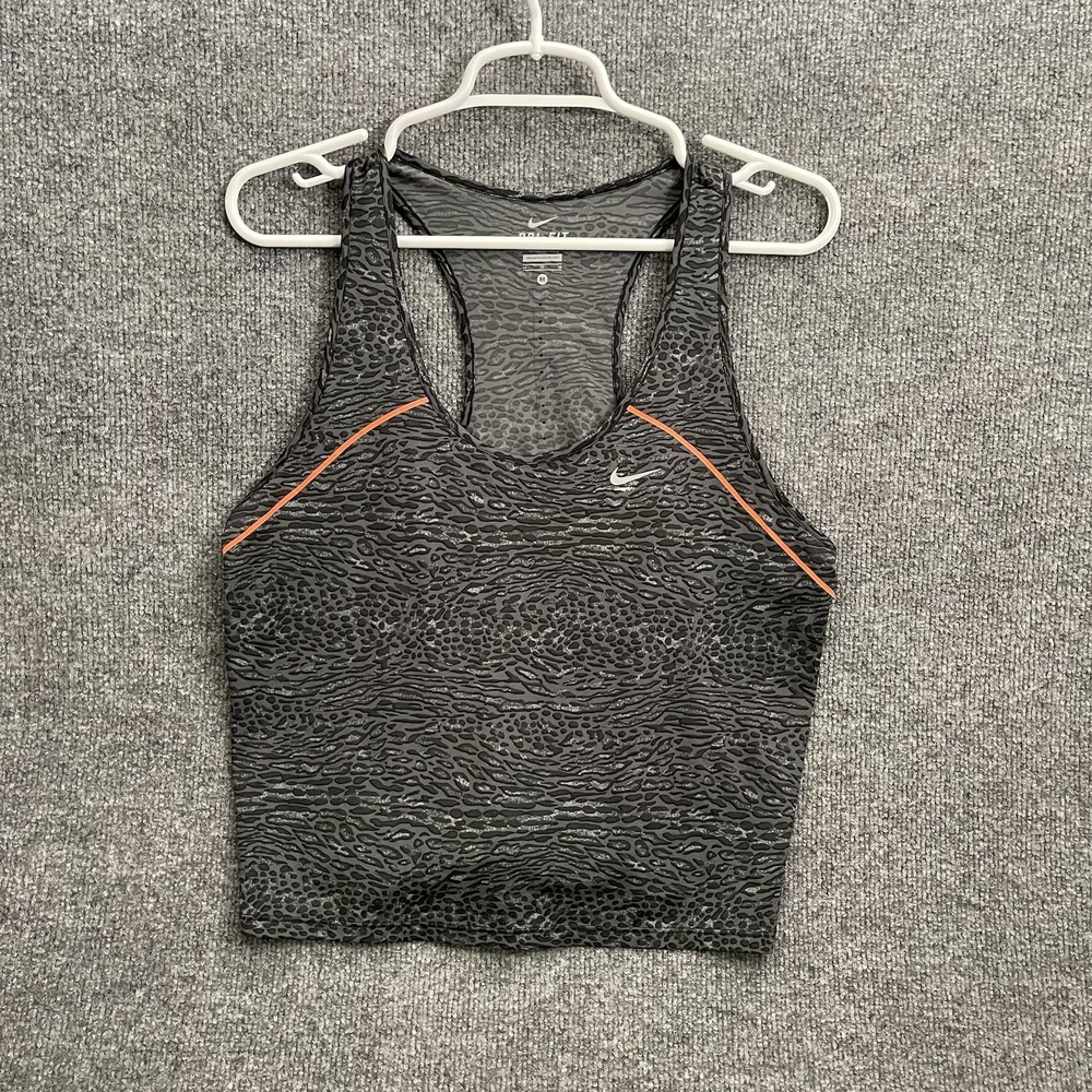 Nike Dri-Fit Women M Athletic Tank Leopard Print Crop Racerback Performance Vent
